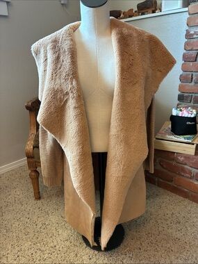 Cozy Faux-Shearling Open Front Cardigan Vest - Camel